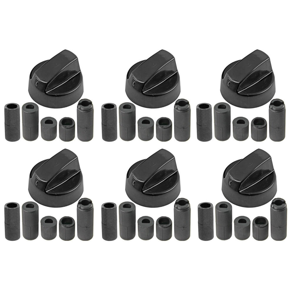 Spares2go Universal Black Control Switch Knobs for all makes and models of Oven, Cooker & Hob (Pack of 6)