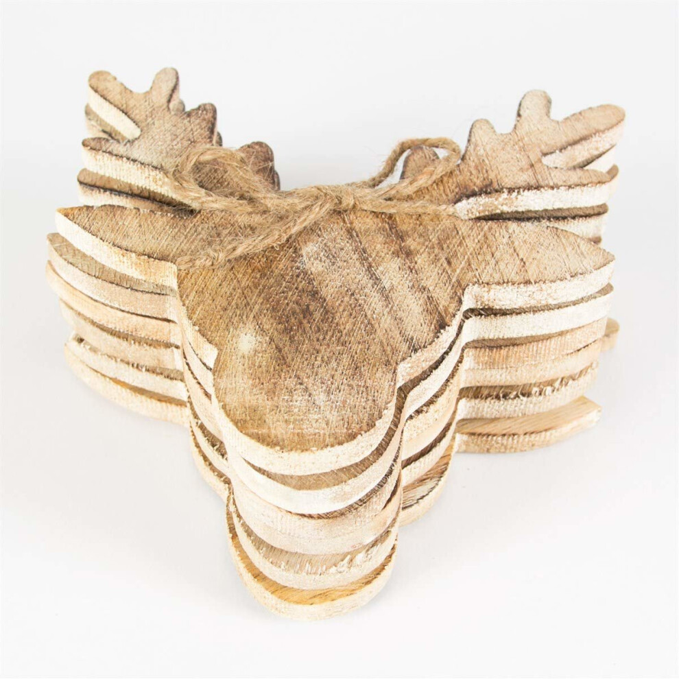 Sass & Belle Wooden Stag Head Coaster, Set of 6, Brown