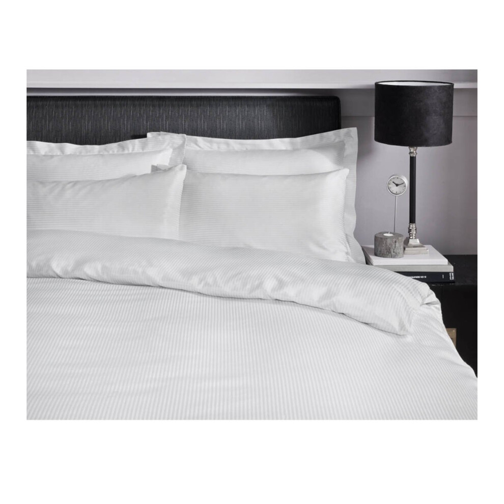 Catherine Lansfield Platinum Satin Stripe 300 Thread Count Duvet Cover Set, White, King