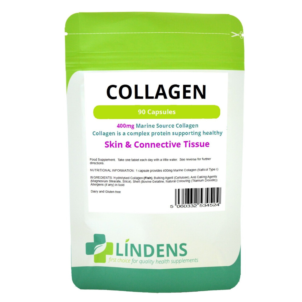 Lindens Collagen (Marine) Naticol Type 1 400mg Capsules | 90 Pack | High-quality marine source hydrolysed collagen in a rapid-release capsule for...