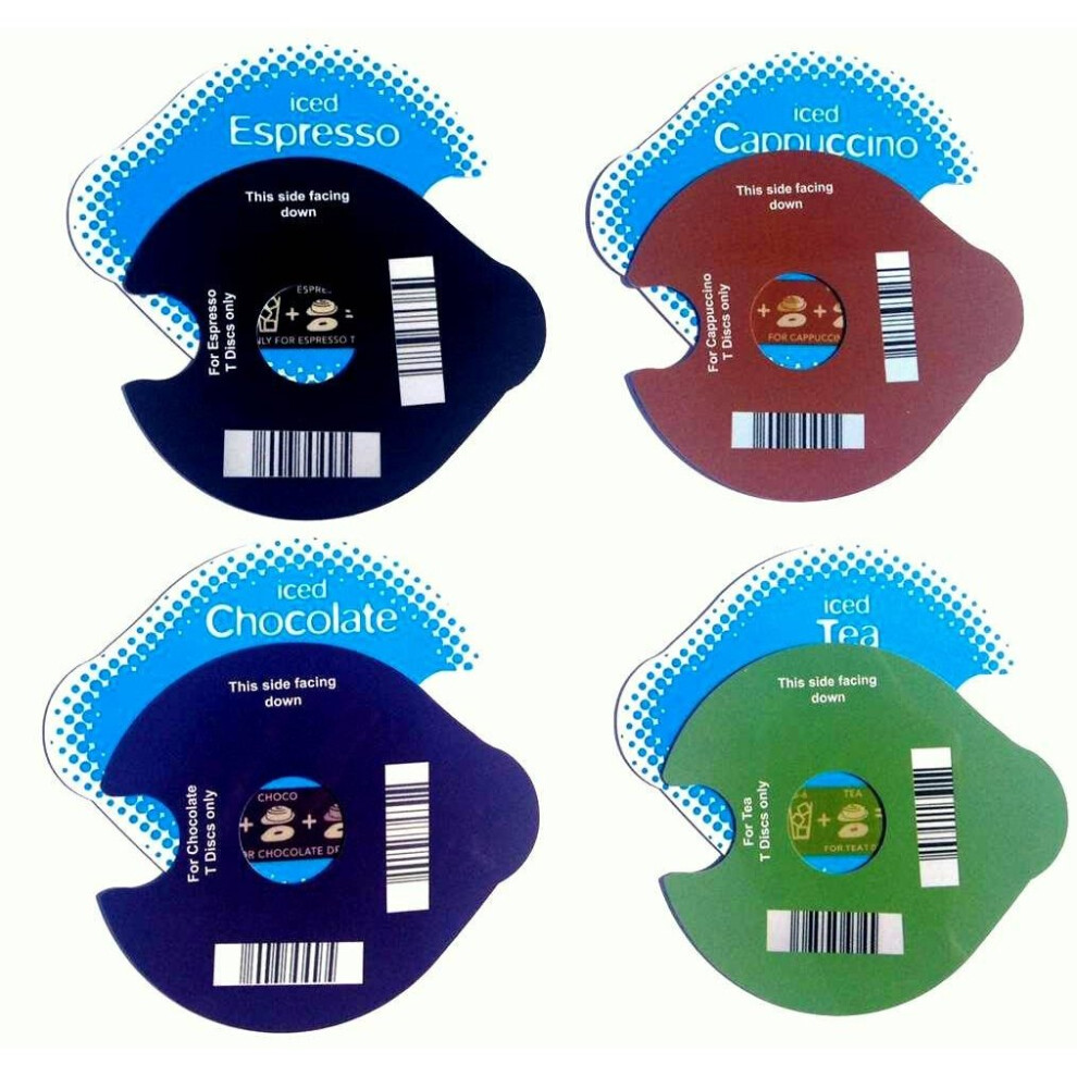 4 REUSEABLE ICE T-DISCS FOR TASSIMO. FOR CAPPUCCINOS, COFFEE, TEA AND CHOCOLATE