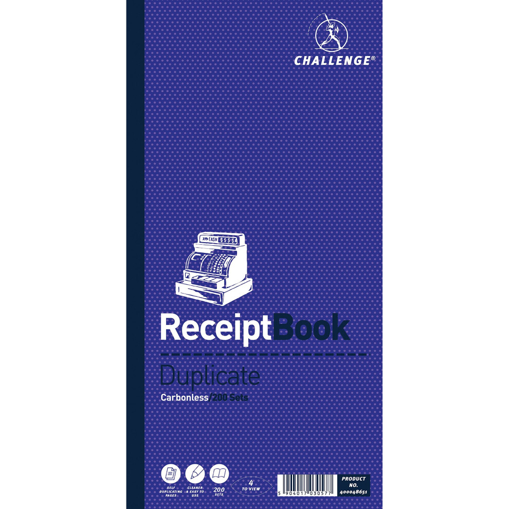 Challenge 280 x 141 mm Receipt Book, Carbonless, 200 Pages, Set of 1