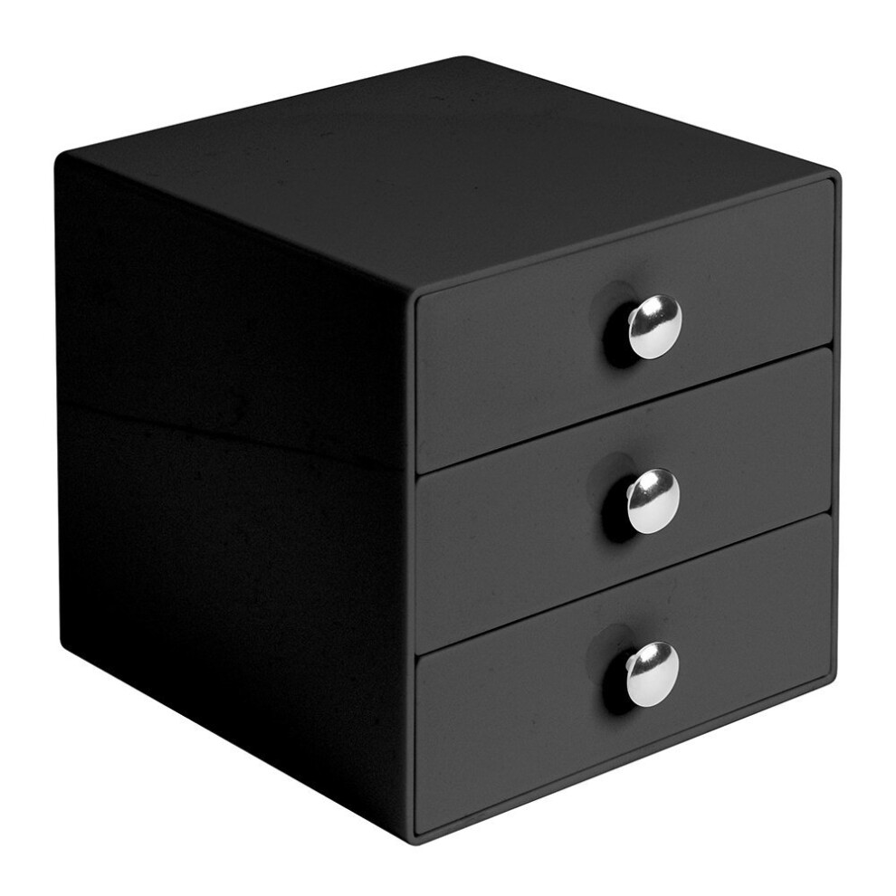 Idesign Interdesign Drawers Storage Box With Drawers For Make-Up, Compact Cosmetic Organiser For Countertops Or Wardrobes, Sturdy Plastic, Black