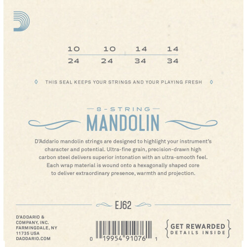 D'Addario EJ62 80/20 Bronze Mandolin Strings Light 10-34 1