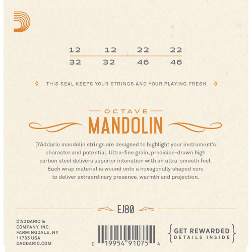 Struny do mandoliny D'Addario EJ80 Phosphor Bronze Octave Medium 12-46 1
