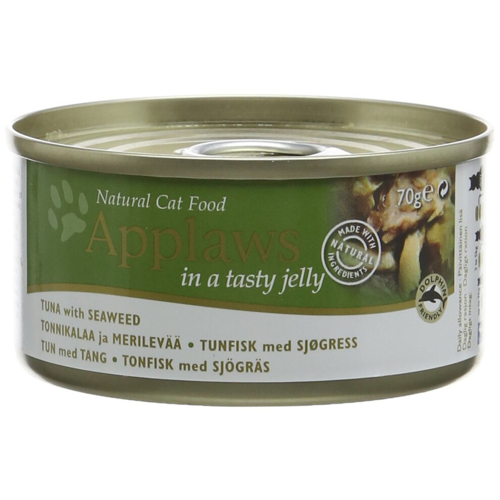 Applaws Cat Food Tin Tuna and Seaweed in Jelly, 70g, Pack of 24