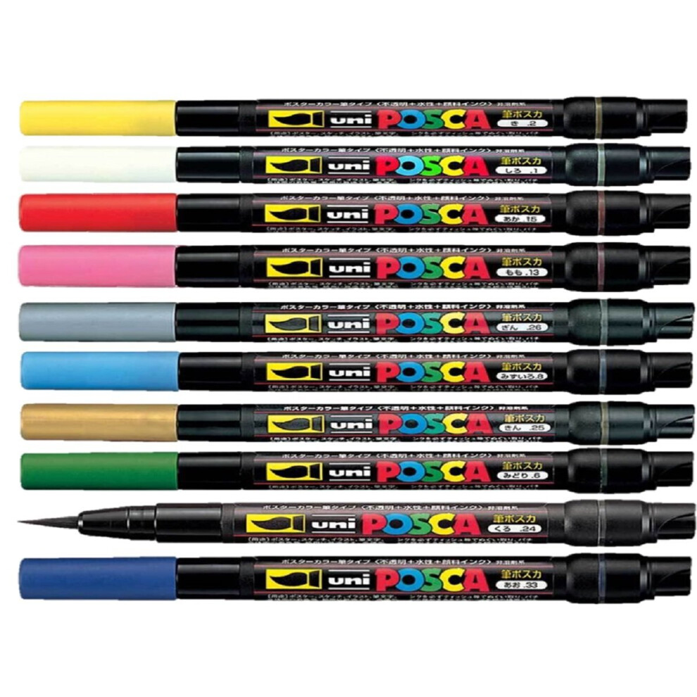 Uni Posca PCF-350 Assorted Colour Pack Paint Marker Pen 0.1-10mm Brush Nib Writes On Any Surface Glass Metal Wood Plastic Fabric (1 Of Each Colour...