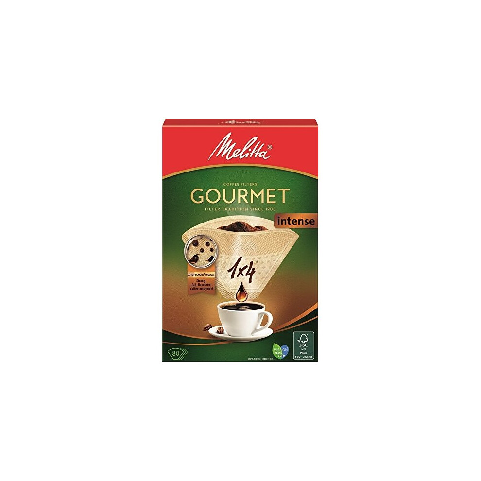 Melitta Gourmet Intense Coffee Filters Size 1x4, 80 Coffee Filters, For Filter Coffee Makers, Brown