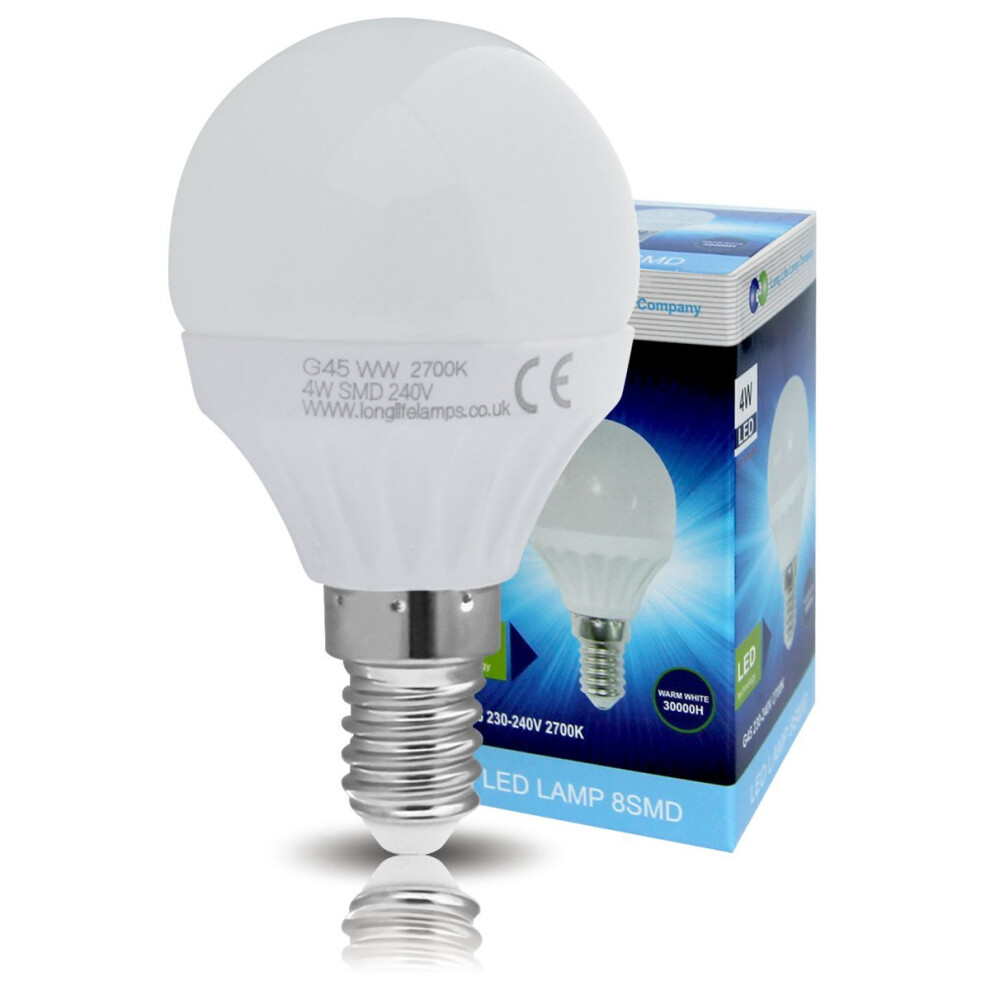 Long Life Lamp Company E14 Small Edison Screw 4 W LED Frosted Cover Golf Ball, Warm White-image-OPC-PPFSZ2-NEW