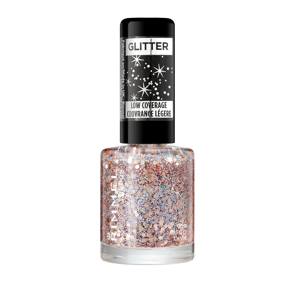 Rimmel London Glitter Nail Polish Top Coat, Disco Diva, 8 ml