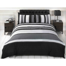 Signature Striped Adults Teenagers Quilt Duvet Cover and 2 Pillowcase Bedding Bed Set, Grey, King Size
