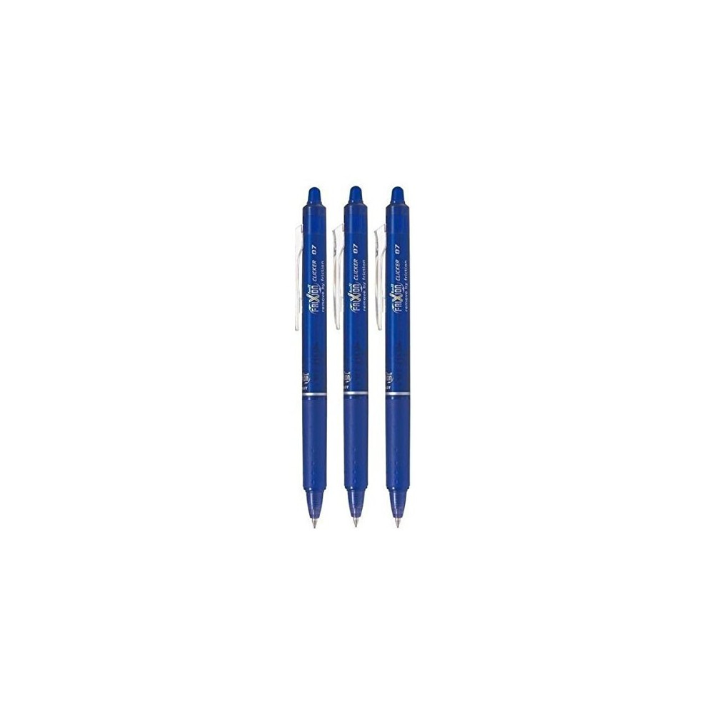 Pilot Blue Frixion Clicker Retractable Fine Rollerball Erasable Pens Pen 0.7mm Nib Tip 0.35mm Line BLRT-FR7 (Pack Of 3)