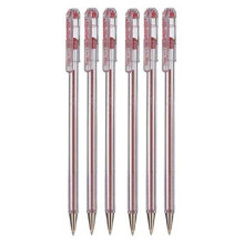 Pentel Red Superb Ballpoint Pen Ball Point Pens 0.7mm Nib Tip 0.25mm Line Width Fine Line Refillable Ink BK77 (Pack Of 6)