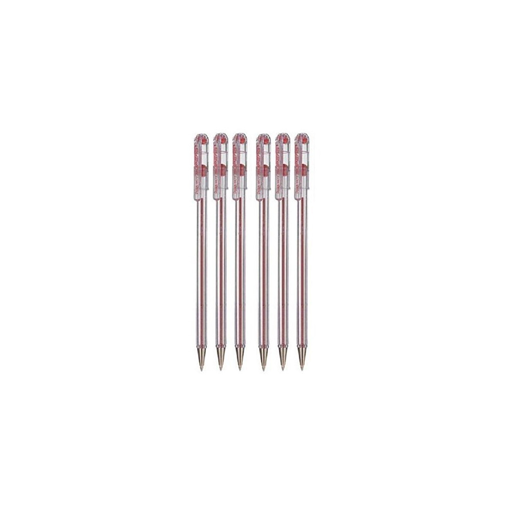 Pentel Red Superb Ballpoint Pen Ball Point Pens 0.7mm Nib Tip 0.25mm Line Width Fine Line Refillable Ink BK77 (Pack Of 6)