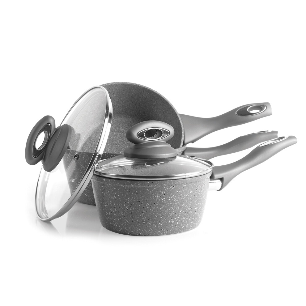 Salter Bw02986g Marble Collection Forged Aluminium Non Stick 3 Piece Saucepan Set, 16/18/20 Cm, Grey