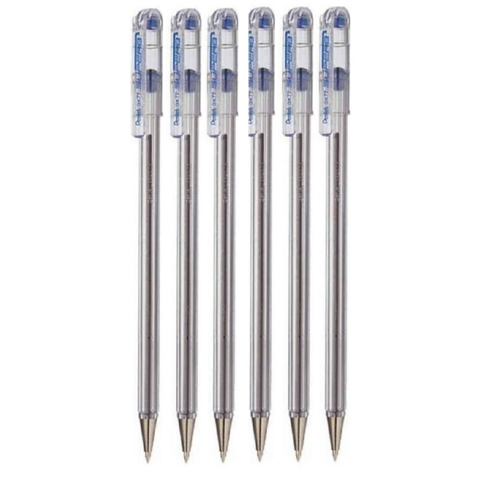 Pentel Blue Superb Ballpoint Pen Ball Point Pens 0.7mm Nib Tip 0.25mm Line Width Fine Line Refillable Ink BK77 (Pack Of 6)