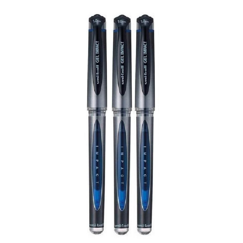 Uni Ball Blue Capped (UM-153S) Gel Impact Rollerball Pen Ball Point Pens Broad 1mm Nib Tip 0.6mm Line Width Ink (Pack Of 3)