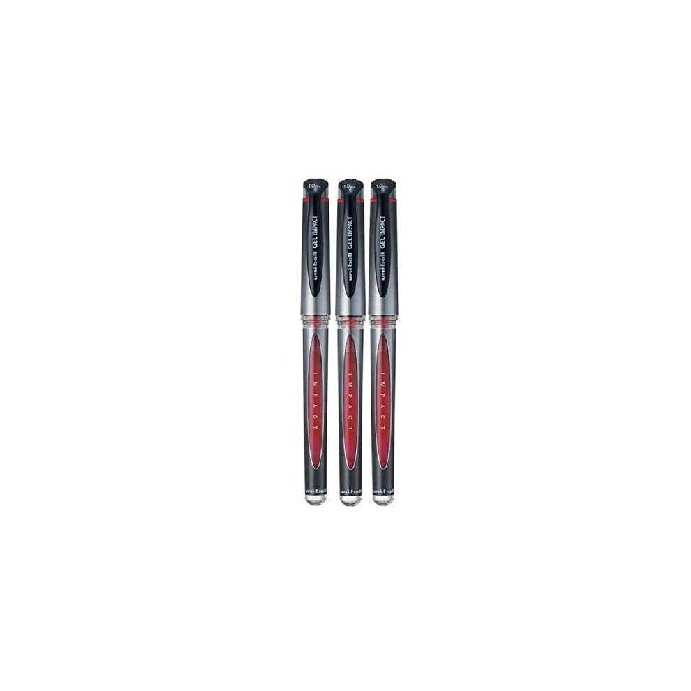 Uni Ball Red Capped (UM-153S) Gel Impact Rollerball Pen Ball Point Pens Broad 1mm Tip Nib 0.6mm Line Width Ink (Pack Of 3)