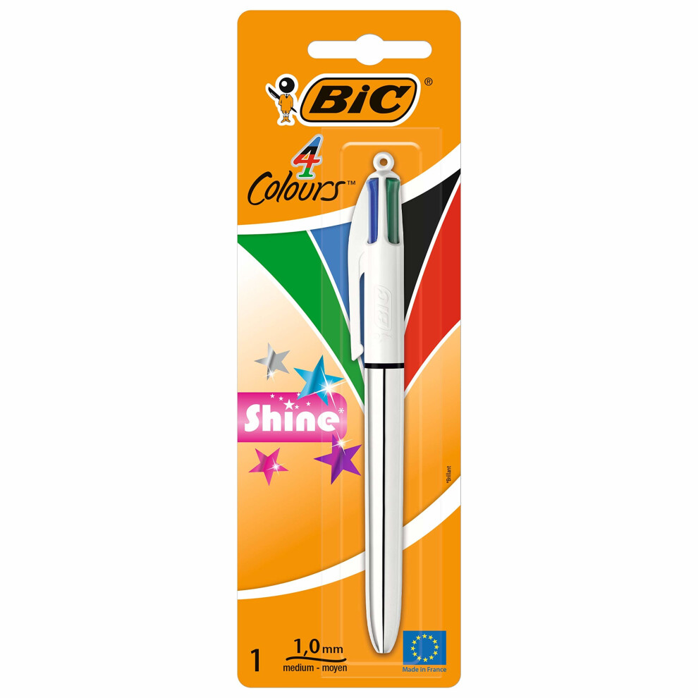 Bic 4Â Colours Shine Penâ Â€“Â Assorted Metal Body, 1 In Blister Pack