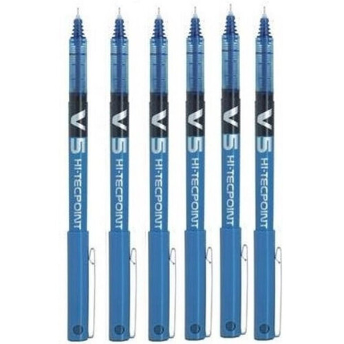 Pilot Pilot BX V5 Bleu Hi-Tecpoint Stylo Roller Extra Fin Pointe 0.5mm Largeur de Trait 0.3mm (Pack de 6)