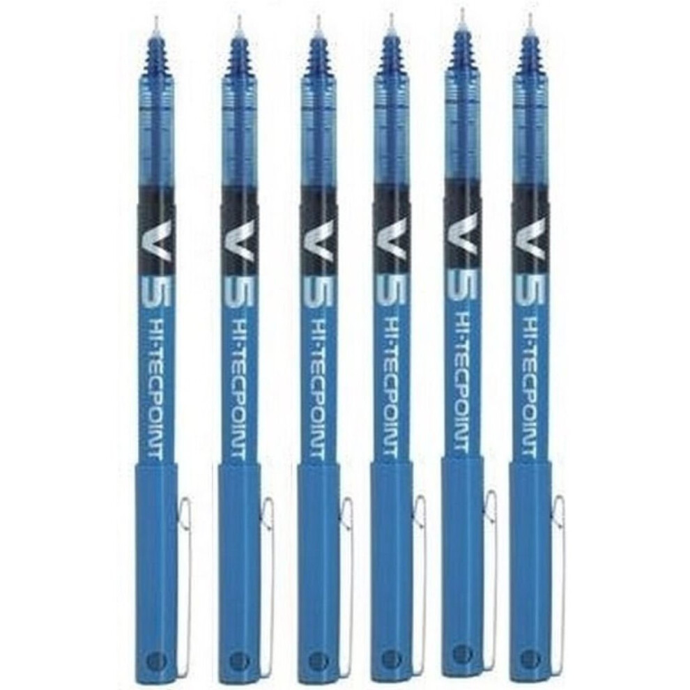 Pilot Bx V5 Blue Hi-Tecpoint Extra Fine Rollerball Pen 0.5Mm Nib Tip 0.3Mm Line Width (Pack Of 6)