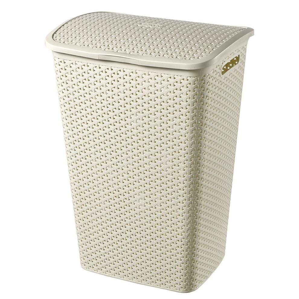 Curver My Style 55 L Rattan Effect Plastic Laundry Hamper, Vintage White