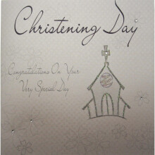WHITE COTTON CARDS 1-Piece Christening Day Congratulations on Your Very Special Handmade Card, Silver Church