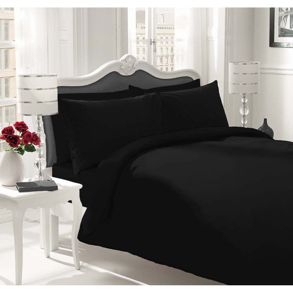 Luxury 100% Egyptian Cotton Duvet Quilt Cover & Pillowcase Bedding Set All Sizes (Black, Double)