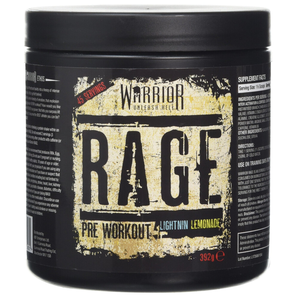 Warrior-Supplements Warrior Rage Pre Workout Powder, Lightnin' Lemonade, 392G (45 Servings)