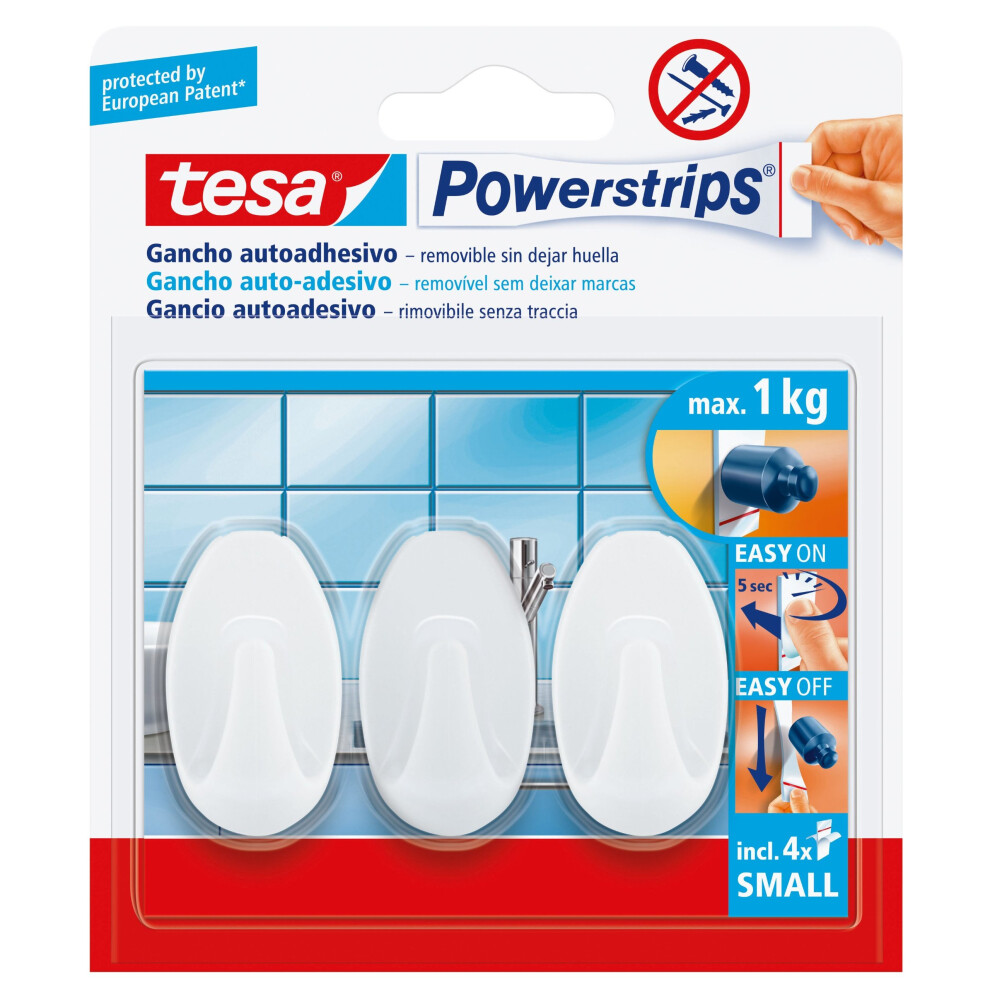 Tesa Powerstrips Small 57533-00017-01 Adhesive Hook Oval, White 4042448105929