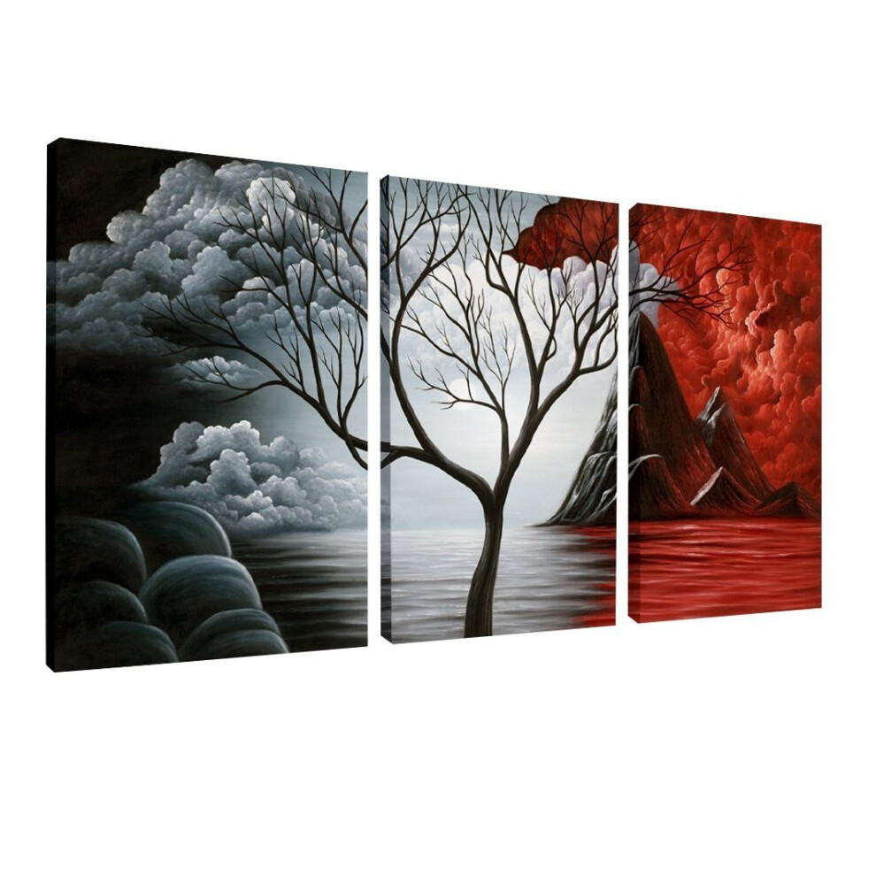 Wieco Art - The Cloud Tree Large 3 Panels Modern Stretched and Framed Giclee Canvas Prints Abstract Seascape Paintings Reproduction Sea Beach...