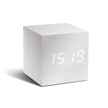 Gingko Cube White Click Clock with White LED