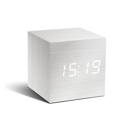Gingko Cube White Click Clock with White LED