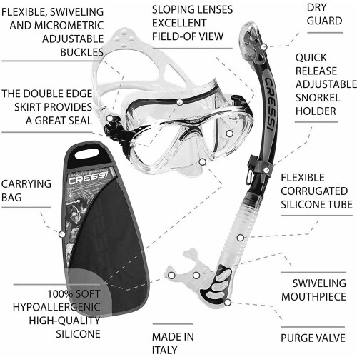 Cressi 1946 Big Eyes Evolution Plus Kappa Ultra Dry Combo Diving Set - Clear/Blue 2