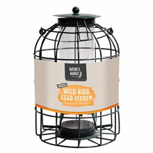 Natures Market BF008S Seed Feeder with Squirrel Guard - Green Powder-Coated Bird Seed Feeder