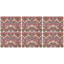 Pimpernel Strawberry Thief Red Placemats, Wood, Multi-Colour, Small, Set of 6