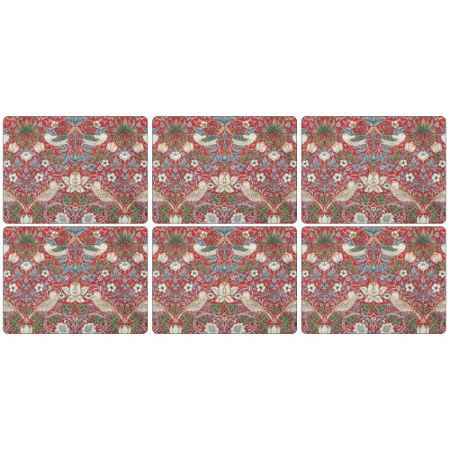Pimpernel Strawberry Thief Red Placemats, Wood, Multi-Colour, Small, Set of 6