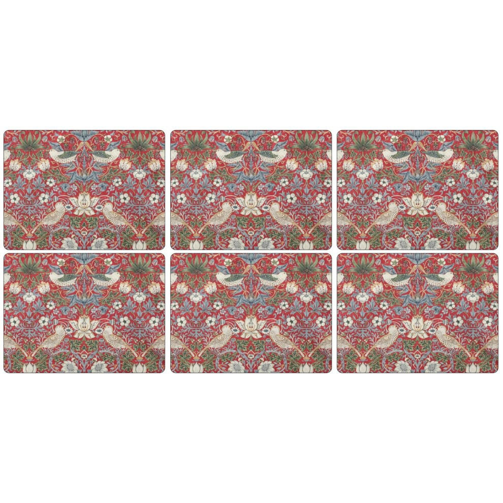 Pimpernel Strawberry Thief Placemats, Wood, Multi-Colour, Small, Set Of 6 Red