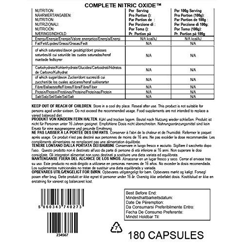 BULK POWDERS BULK POWDERS Complete Nitric Oxide, Pack of 180 Capsules 1