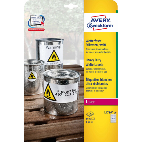 105599 - Avery (30mm) Heavy Duty Labels (White) 20 Sheets 1