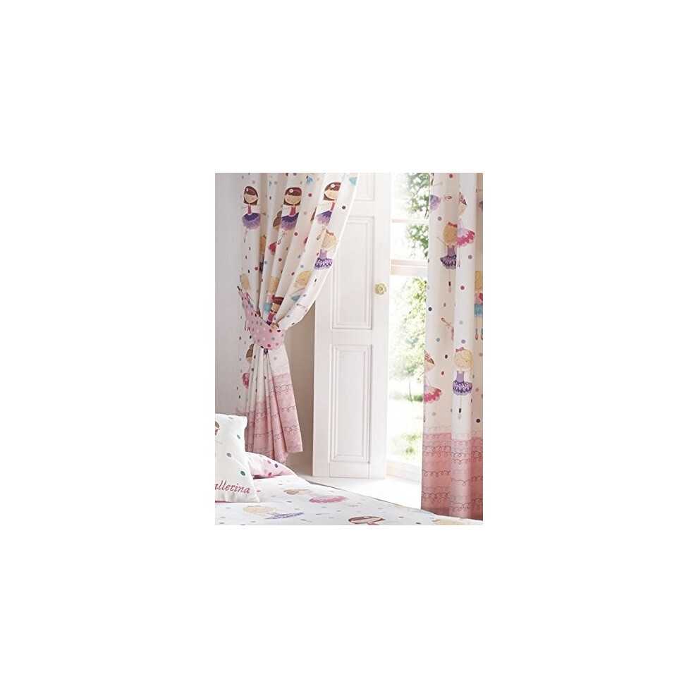 Kids Club Ballerina Pencil Pleat Curtains Pair 66 x 72 inch Fully Lined Curtains with Tiebacks Girl's Children's