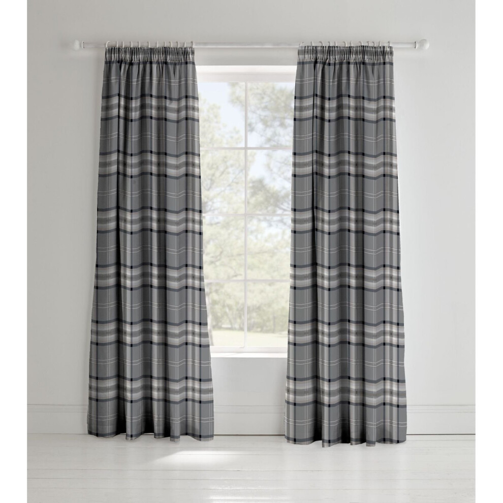 Julian Charles Grey Catherine Lansfield Kelso Charcoal Check Lined Pencil Pleat Curtains - W 168Cm (66") X L 183Cm (72") - Image 5