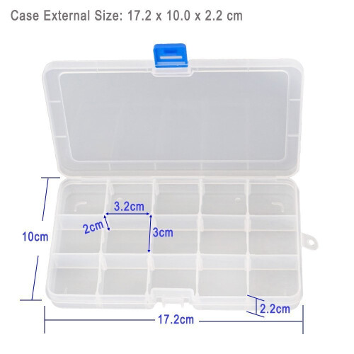 DUOFIRE Plastic Storage Box 15 Compartments Adjustable Divider Organizer Jewelry Earring Tool Containers (4 Packs, 4 Colors)