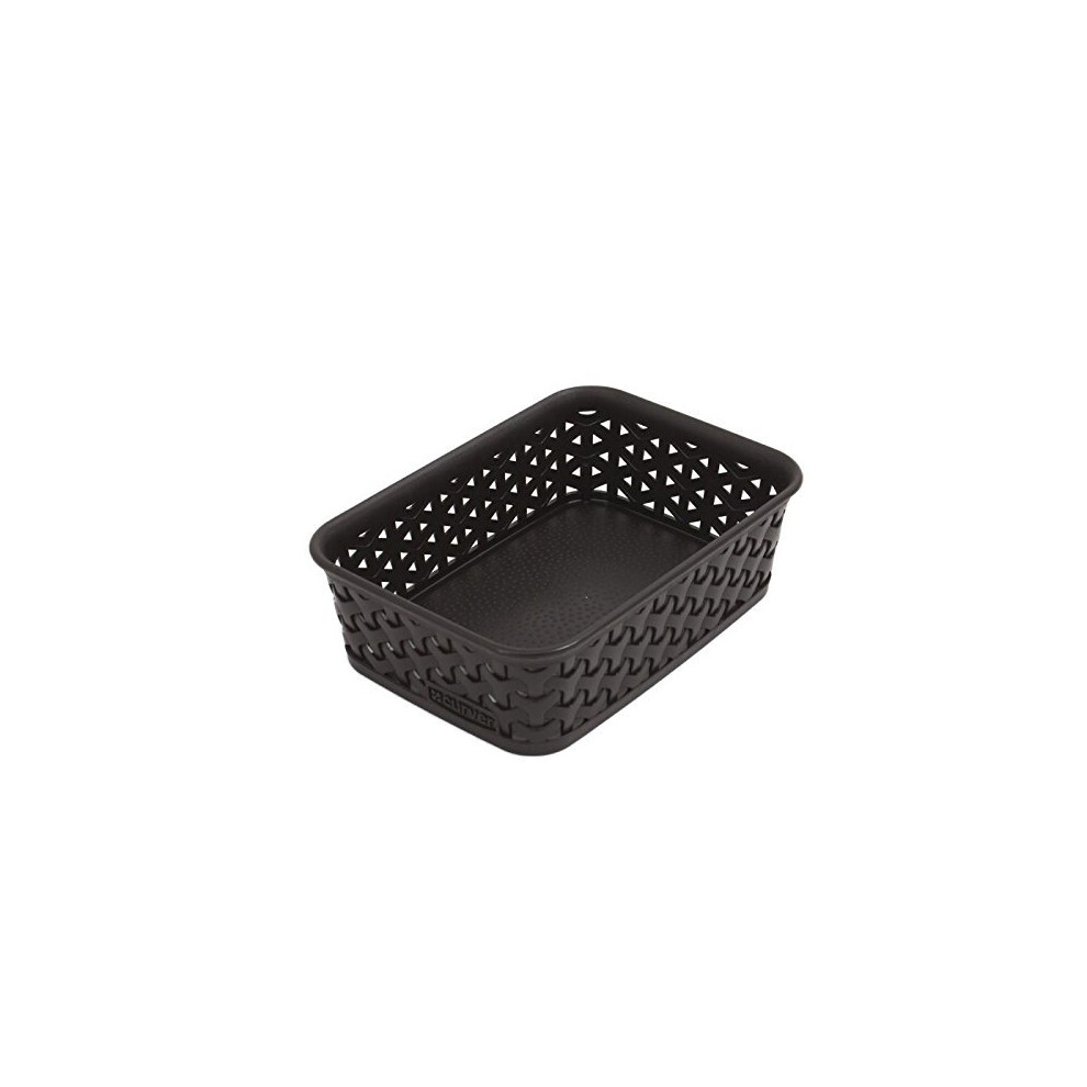 Curver 203415 Rattan-Look Office Basket, A6 Size, Polypropylene, Chocolate, chocolate, 19,8 x 14,2 x 6 cm
