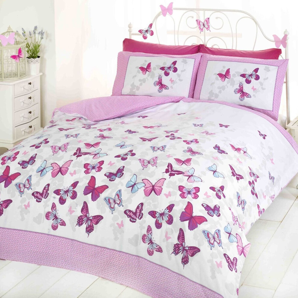 Art Flutter Butterfly Duvet Cover Set, Pink/White, Single