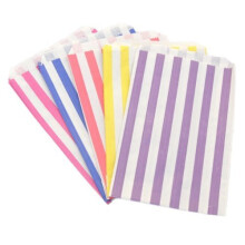 50 x Mixed Colours & White Stripe / Striped Paper Sweet Party Bags - 7" x 9"