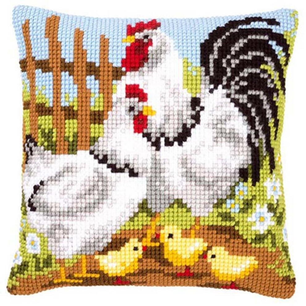 Vervaco Rooster Family Cross Stitch Cushion, Multi-Colour