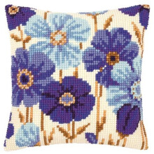 Vervaco Blue Flowers Cross Stitch Cushion, Multi-Colour