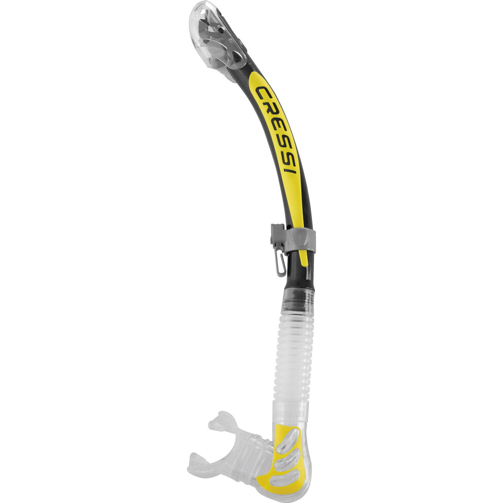 Cressi 1946 Unisex Alpha Ultra Dry Snorkel Ideal for Snorkelling, Apnea and Diving, Clear (Black/Yellow), One Size