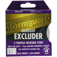 Stormguard 05SR180005MW 5m Self-Adhesive V-Shaped Seal Tape Draught Excluder, White - Door & Window Gap Sealing